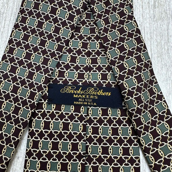 Brooks Brothers Makers 100% Silk Neck Tie Green Grown Geometric - Picture 5 of 8